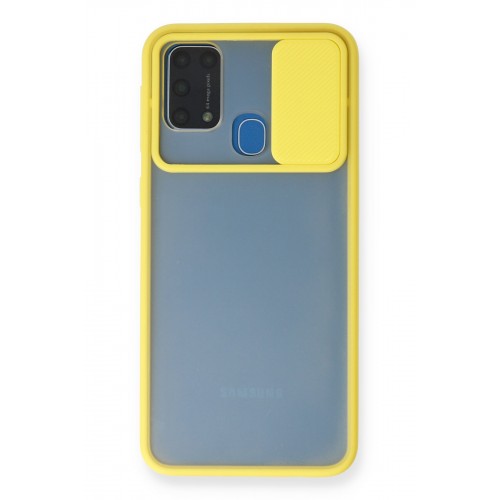 Newface Samsung Galaxy M31 Kılıf Palm Buzlu Kamera Sürgülü Silikon - Sarı Newface Samsung Galaxy M31 Kılıf Palm Buzlu Kamera Sürgülü Silikon - Sarı