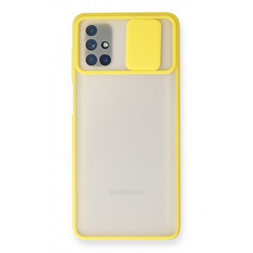 Newface Samsung Galaxy M51 Kılıf Palm Buzlu Kamera Sürgülü Silikon - Sarı Newface Samsung Galaxy M51 Kılıf Palm Buzlu Kamera Sürgülü Silikon - Sarı