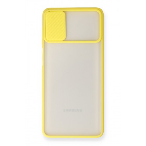 Newface Samsung Galaxy M51 Kılıf Palm Buzlu Kamera Sürgülü Silikon - Sarı Newface Samsung Galaxy M51 Kılıf Palm Buzlu Kamera Sürgülü Silikon - Sarı