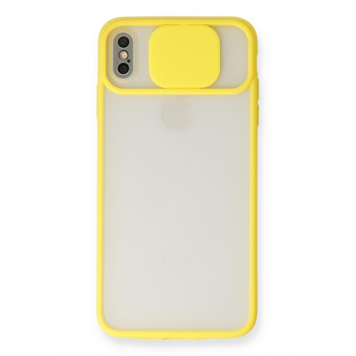 Newface iPhone XS Max Kılıf Palm Buzlu Kamera Sürgülü Silikon - Sarı Newface iPhone XS Max Kılıf Palm Buzlu Kamera Sürgülü Silikon - Sarı