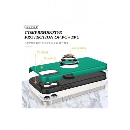 Newface iPhone 12 Mini Kılıf Elit Yüzüklü Kapak - Yeşil Newface iPhone 12 Mini Kılıf Elit Yüzüklü Kapak - Yeşil