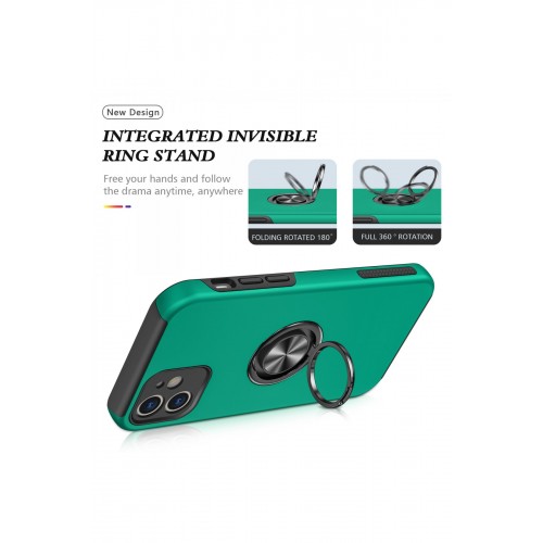 Newface iPhone 12 Mini Kılıf Elit Yüzüklü Kapak - Yeşil Newface iPhone 12 Mini Kılıf Elit Yüzüklü Kapak - Yeşil