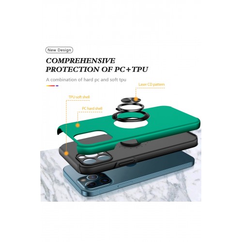Newface iPhone 12 Pro Max Kılıf Elit Yüzüklü Kapak - Yeşil Newface iPhone 12 Pro Max Kılıf Elit Yüzüklü Kapak - Yeşil