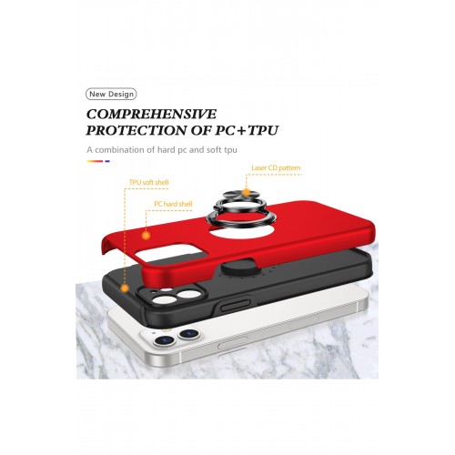 Newface iPhone 12 Kılıf Elit Yüzüklü Kapak - Kırmızı Newface iPhone 12 Kılıf Elit Yüzüklü Kapak - Kırmızı