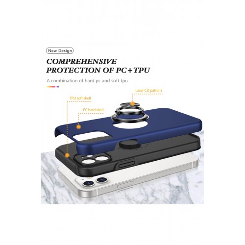 Newface iPhone 12 Kılıf Elit Yüzüklü Kapak - Lacivert Newface iPhone 12 Kılıf Elit Yüzüklü Kapak - Lacivert