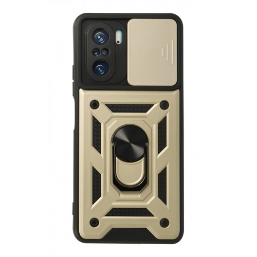 Newface Xiaomi Redmi K40 Kılıf Pars Lens Yüzüklü Silikon - Gold