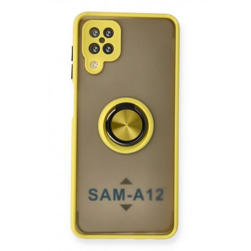 Newface Samsung Galaxy M12 Kılıf Montreal Yüzüklü Silikon Kapak - Sarı