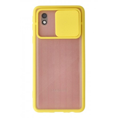 Newface Samsung Galaxy A01 Core Kılıf Palm Buzlu Kamera Sürgülü Silikon - Sarı Newface Samsung Galaxy A01 Core Kılıf Palm Buzlu Kamera Sürgülü Silikon - Sarı