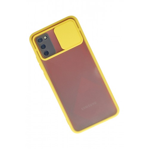 Newface Samsung Galaxy A02S Kılıf Palm Buzlu Kamera Sürgülü Silikon - Sarı Newface Samsung Galaxy A02S Kılıf Palm Buzlu Kamera Sürgülü Silikon - Sarı