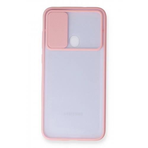 Newface Samsung Galaxy M11 Kılıf Palm Buzlu Kamera Sürgülü Silikon - Pembe Newface Samsung Galaxy M11 Kılıf Palm Buzlu Kamera Sürgülü Silikon - Pembe