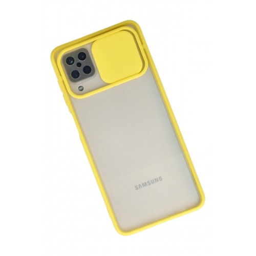 Newface Samsung Galaxy A12 Kılıf Palm Buzlu Kamera Sürgülü Silikon - Sarı Newface Samsung Galaxy A12 Kılıf Palm Buzlu Kamera Sürgülü Silikon - Sarı
