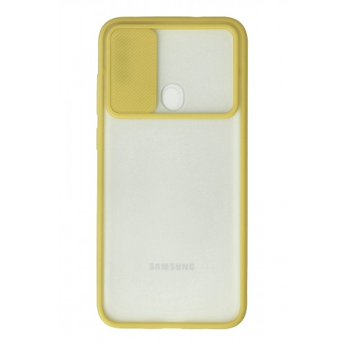 Newface Samsung Galaxy M11 Kılıf Palm Buzlu Kamera Sürgülü Silikon - Sarı Newface Samsung Galaxy M11 Kılıf Palm Buzlu Kamera Sürgülü Silikon - Sarı