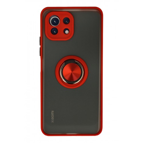 Newface Xiaomi Mİ 11 Lite Kılıf Montreal Yüzüklü Silikon Kapak - Kırmızı