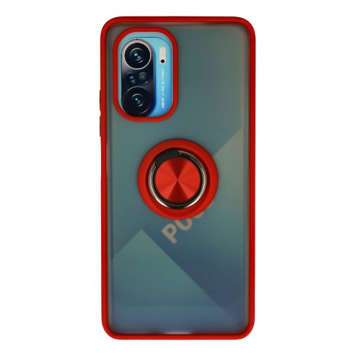 Newface Xiaomi Poco F3 Kılıf Montreal Yüzüklü Silikon Kapak - Kırmızı