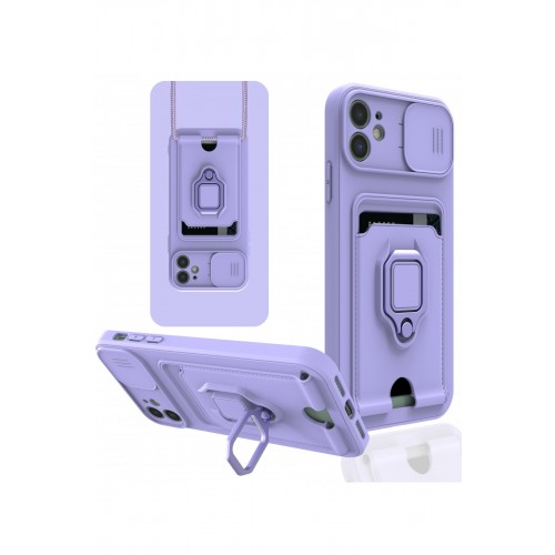 Newface iPhone 11 Kılıf Zuma Kartvizitli Yüzüklü Silikon - Lila Newface iPhone 11 Kılıf Zuma Kartvizitli Yüzüklü Silikon - Lila