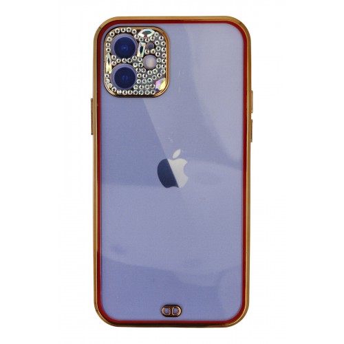 Newface iPhone 12 Kılıf Liva Taşlı Silikon - Kırmızı Newface iPhone 12 Kılıf Liva Taşlı Silikon - Kırmızı