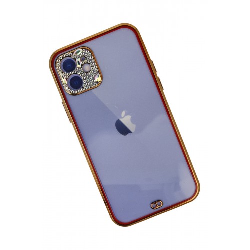 Newface iPhone 12 Kılıf Liva Taşlı Silikon - Kırmızı Newface iPhone 12 Kılıf Liva Taşlı Silikon - Kırmızı