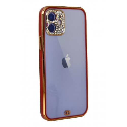 Newface iPhone 12 Kılıf Liva Taşlı Silikon - Kırmızı Newface iPhone 12 Kılıf Liva Taşlı Silikon - Kırmızı
