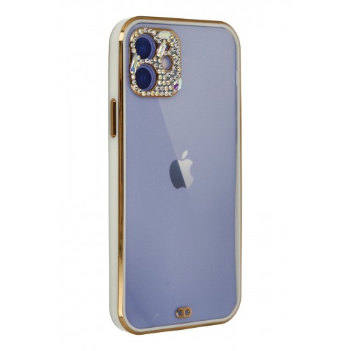 Newface iPhone 12 Kılıf Liva Taşlı Silikon - Beyaz Newface iPhone 12 Kılıf Liva Taşlı Silikon - Beyaz
