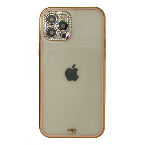 Newface iPhone 12 Pro Max Kılıf Liva Taşlı Silikon - Pembe