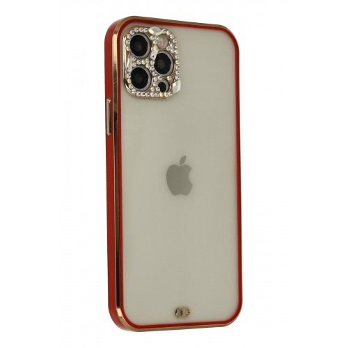 Newface iPhone 12 Pro Max Kılıf Liva Taşlı Silikon - Kırmızı Newface iPhone 12 Pro Max Kılıf Liva Taşlı Silikon - Kırmızı