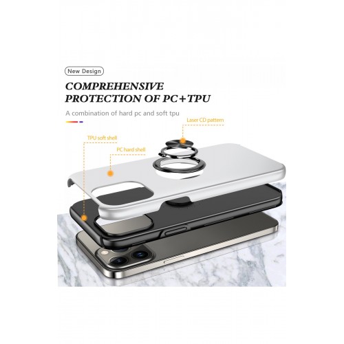 Newface iPhone 13 Pro Kılıf Elit Yüzüklü Kapak - Gümüş Newface iPhone 13 Pro Kılıf Elit Yüzüklü Kapak - Gümüş