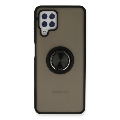 Newface Samsung Galaxy M32 Kılıf Montreal Yüzüklü Silikon Kapak - Siyah