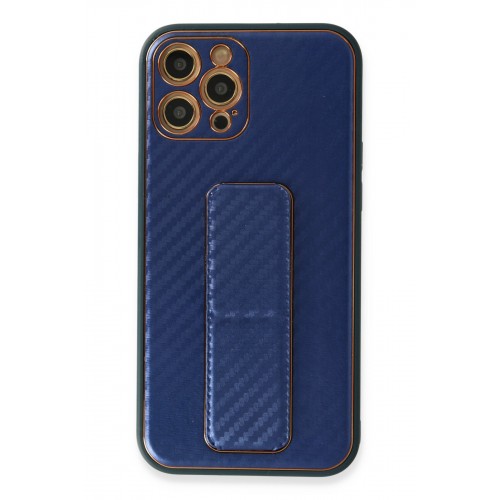 Newface iPhone 12 Pro Max Kılıf Coco Karbon Standlı Kapak - Mavi Newface iPhone 12 Pro Max Kılıf Coco Karbon Standlı Kapak - Mavi