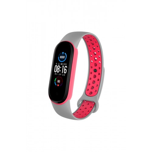 Newface Mi Band 3-4 Spor Delikli Silikon - Gri - Kırmızı Newface Mi Band 3-4 Spor Delikli Silikon - Gri - Kırmızı