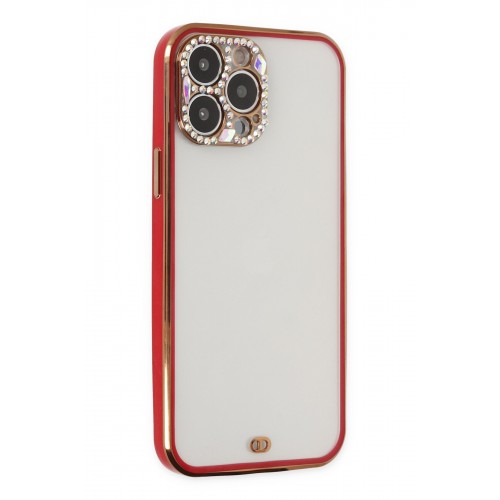 Newface iPhone 13 Pro Kılıf Liva Taşlı Silikon - Kırmızı Newface iPhone 13 Pro Kılıf Liva Taşlı Silikon - Kırmızı