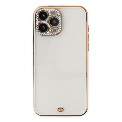 Newface iPhone 13 Pro Kılıf Liva Taşlı Silikon - Beyaz Newface iPhone 13 Pro Kılıf Liva Taşlı Silikon - Beyaz
