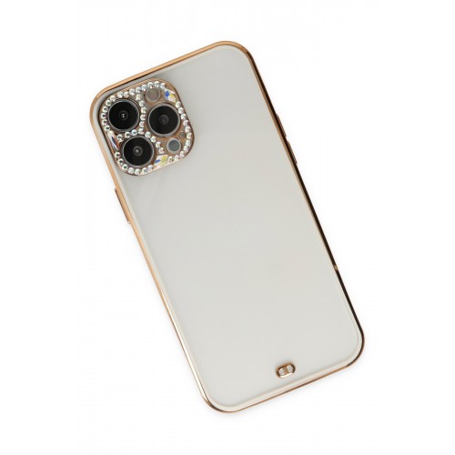 Newface iPhone 13 Pro Kılıf Liva Taşlı Silikon - Beyaz Newface iPhone 13 Pro Kılıf Liva Taşlı Silikon - Beyaz