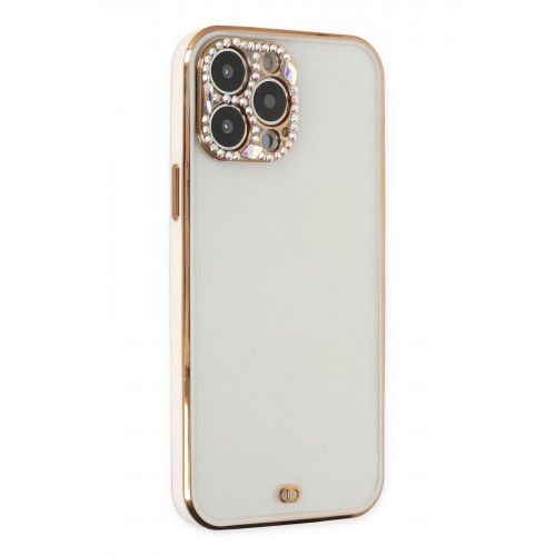 Newface iPhone 13 Pro Kılıf Liva Taşlı Silikon - Beyaz Newface iPhone 13 Pro Kılıf Liva Taşlı Silikon - Beyaz
