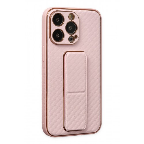Newface iPhone 13 Pro Kılıf Coco Karbon Standlı Kapak - Pembe Newface iPhone 13 Pro Kılıf Coco Karbon Standlı Kapak - Pembe