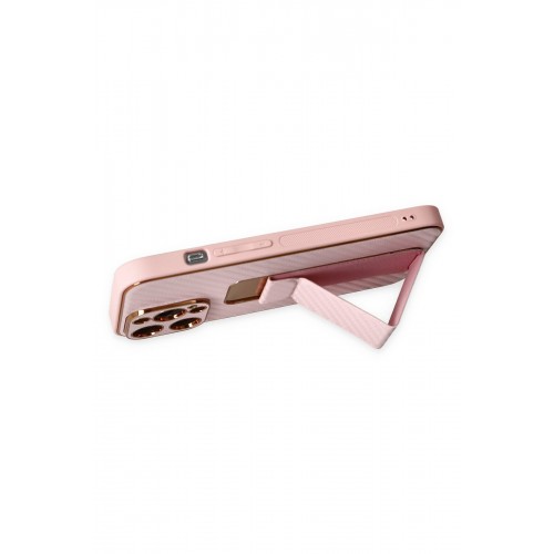 Newface iPhone 13 Pro Kılıf Coco Karbon Standlı Kapak - Pembe Newface iPhone 13 Pro Kılıf Coco Karbon Standlı Kapak - Pembe