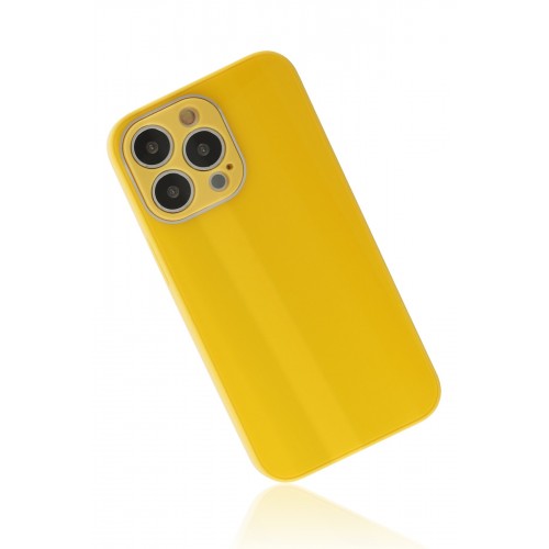 Newface iPhone 13 Pro Max Kılıf Glass Kapak - Sarı Newface iPhone 13 Pro Max Kılıf Glass Kapak - Sarı