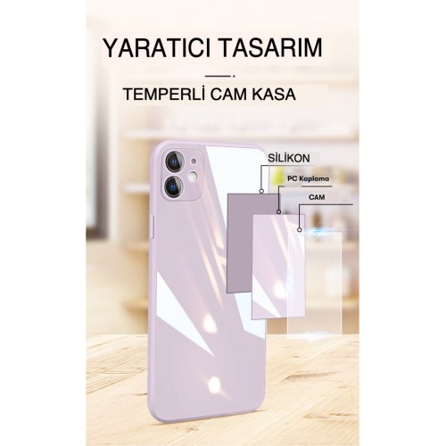 Newface iPhone 12 Kılıf Glass Kapak - Sky Blue Newface iPhone 12 Kılıf Glass Kapak - Sky Blue