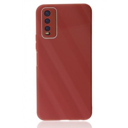 Newface Vivo Y20 Kılıf Glass Kapak - Bordo Newface Vivo Y20 Kılıf Glass Kapak - Bordo