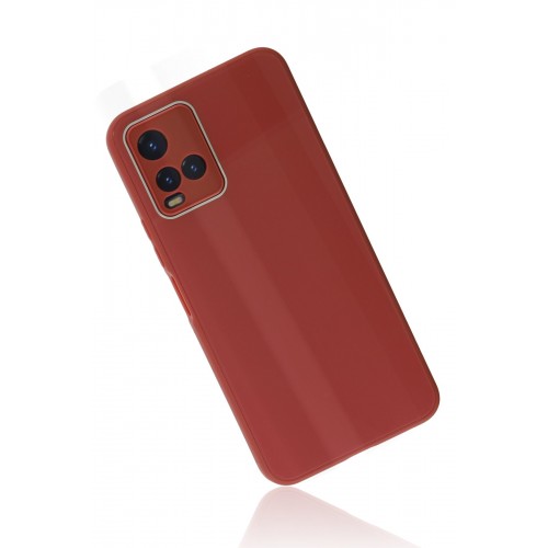 Newface Vivo Y33S Kılıf Glass Kapak - Bordo Newface Vivo Y33S Kılıf Glass Kapak - Bordo