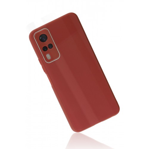 Newface Vivo Y31 2021 Kılıf Glass Kapak - Bordo Newface Vivo Y31 2021 Kılıf Glass Kapak - Bordo