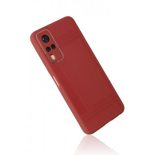 Newface Vivo Y31 2021 Kılıf Glass Kapak - Bordo Newface Vivo Y31 2021 Kılıf Glass Kapak - Bordo