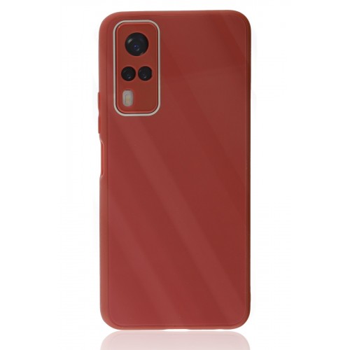 Newface Vivo Y51A Kılıf Glass Kapak - Bordo Newface Vivo Y51A Kılıf Glass Kapak - Bordo