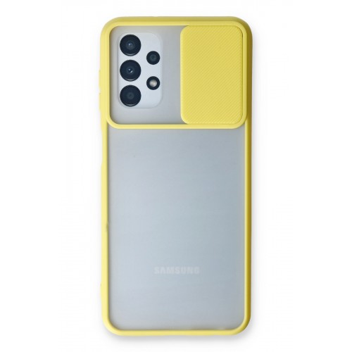 Newface Samsung Galaxy A23 4G Kılıf Palm Buzlu Kamera Sürgülü Silikon - Sarı Newface Samsung Galaxy A23 4G Kılıf Palm Buzlu Kamera Sürgülü Silikon - Sarı