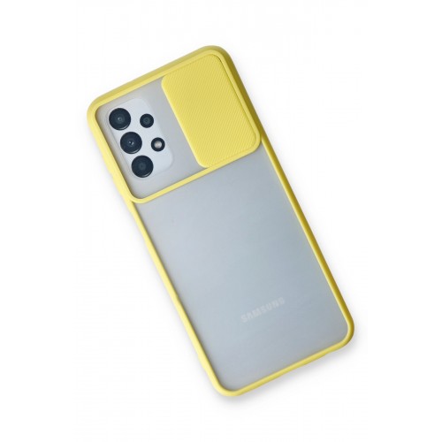 Newface Samsung Galaxy A23 4G Kılıf Palm Buzlu Kamera Sürgülü Silikon - Sarı Newface Samsung Galaxy A23 4G Kılıf Palm Buzlu Kamera Sürgülü Silikon - Sarı