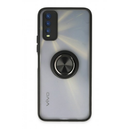 Newface Vivo Y11S Kılıf Montreal Yüzüklü Silikon Kapak - Siyah