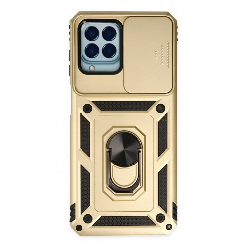 Newface Samsung Galaxy M33 Kılıf Pars Lens Yüzüklü Silikon - Gold Newface Samsung Galaxy M33 Kılıf Pars Lens Yüzüklü Silikon - Gold