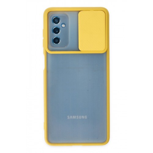 Newface Samsung Galaxy M52 5G Kılıf Palm Buzlu Kamera Sürgülü Silikon - Sarı Newface Samsung Galaxy M52 5G Kılıf Palm Buzlu Kamera Sürgülü Silikon - Sarı