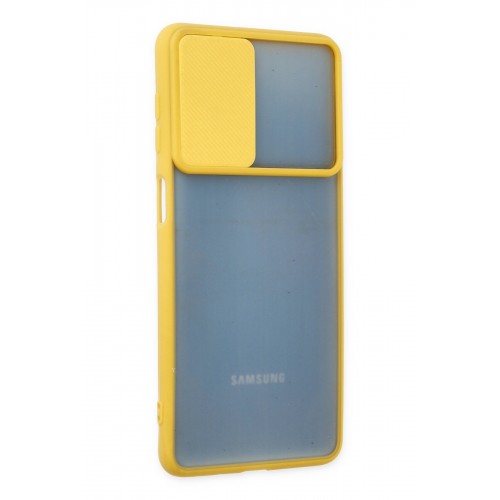 Newface Samsung Galaxy M52 5G Kılıf Palm Buzlu Kamera Sürgülü Silikon - Sarı Newface Samsung Galaxy M52 5G Kılıf Palm Buzlu Kamera Sürgülü Silikon - Sarı