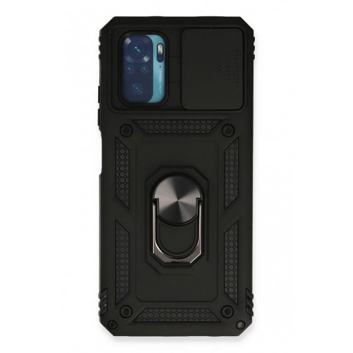 Newface Xiaomi Redmi Note 10 Kılıf Pars Lens Yüzüklü Silikon - Siyah