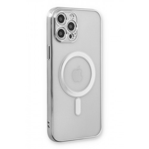 Newface iPhone 12 Pro Max Kılıf Magneticsafe Lazer Silikon - Gümüş